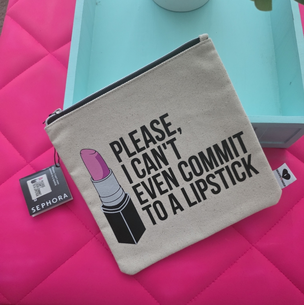 Sephora Beige Makeup Pouch with Pink Lipstick Graphic